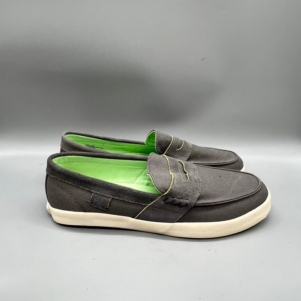 Polo Ralph Lauren Loafers Mens 10.5 Grey Canvas Suede Evan II Penny Slip On Shoe